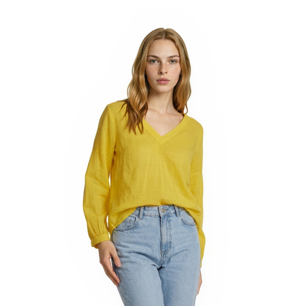 Maeve Anthropologie Blouse Women's Size Small Yellow V Neck Blousen Tie Sleeve